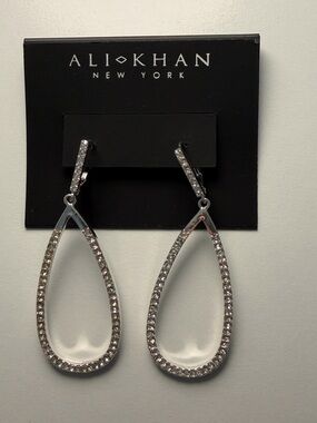 Ali Khan New York Silver Tone Crystal Teardrop Dangle Earrings